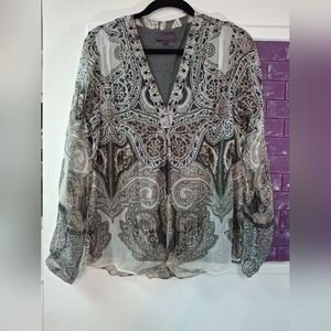 Hale Bob silk beaded blouse/tunic size Med